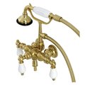 Kingston Brass AE23T7 3-3/8 Inch Wall Mount Tub Faucet with Hand Shower, Brushed Brass AE23T7